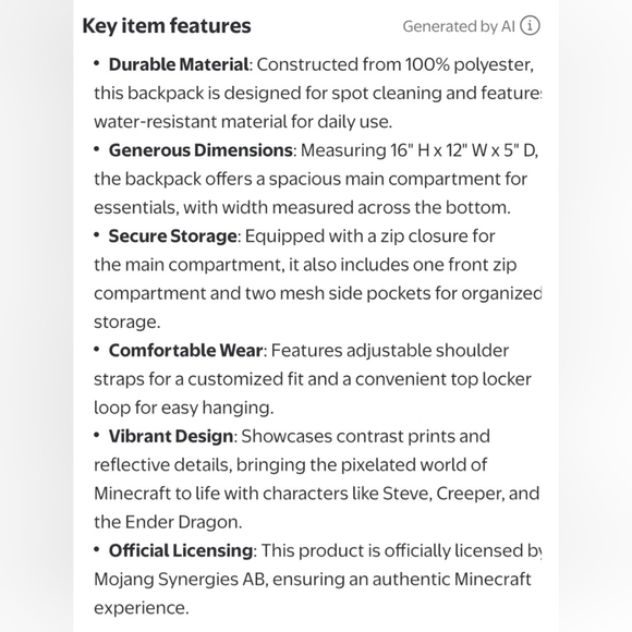 Minecraft Backpack - Picture 5 of 8